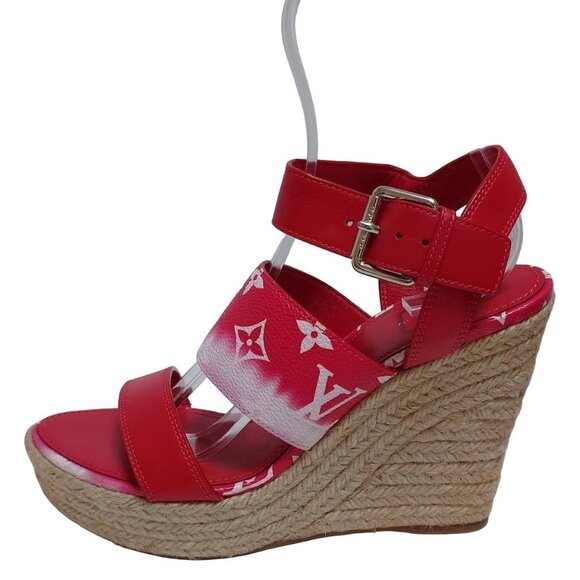 Louis Vuitton Shoes - LOUIS VUITTON - Red White Women's Sandals PVC Leather 327-080525